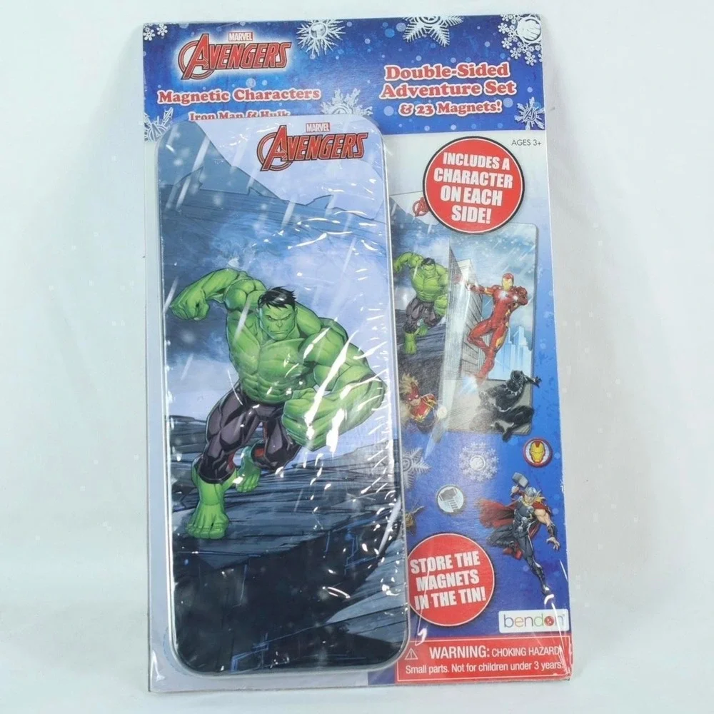 Marvel Avengers Double Sided Character Magnets Adventure Set with Tin - NEW